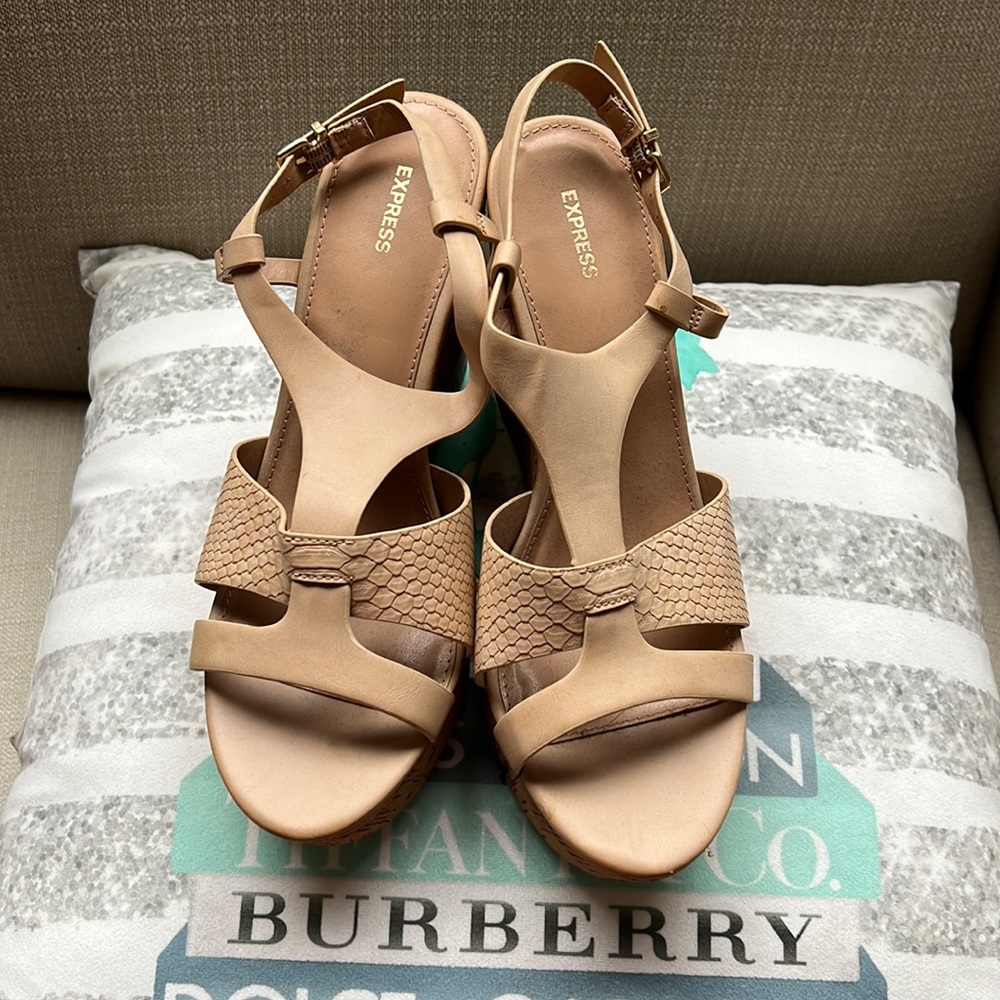 Express Womens Cork Wedge Sandals - Like new unworn (nude)